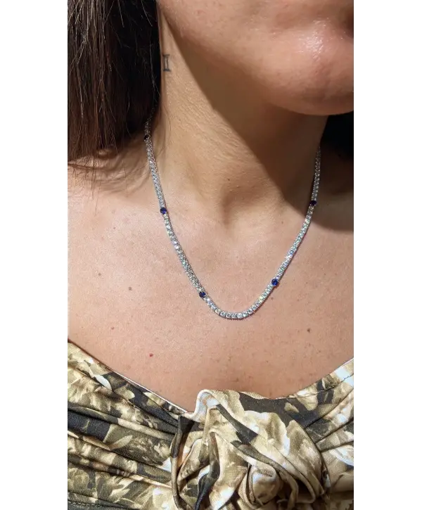 925 Ayar Gümüş Su Yolu Ara Safir Renk Taşlı Kolye