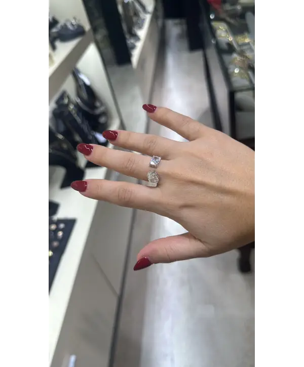 925 Ayar Gümüş Mazonite Kare Damla Taş Vip Yüzük