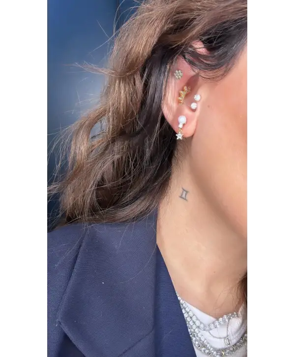 925 Ayar Gümüş İnci Yıldız Sallantılı Gold Küpe