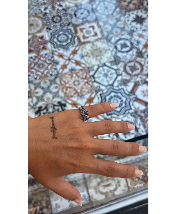 925 Ayar Gümüş Lacivert Taş Detay Silver Yüzük