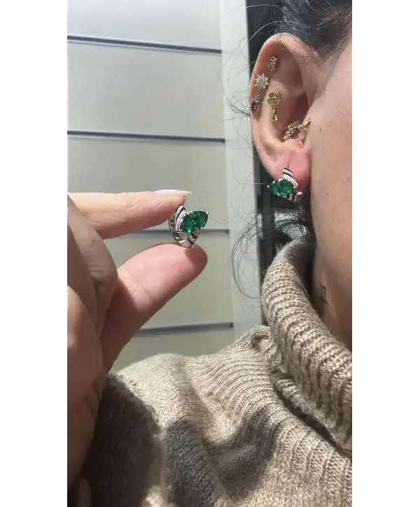 925 Ayar Gümüş Yeşil Taşlı Vip İthal Marka Küpe