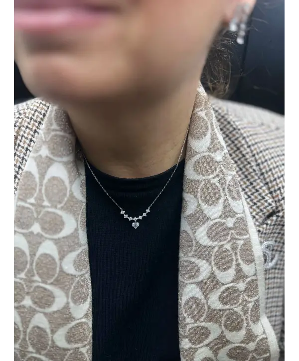 925 Ayar Gümüş  Pırlanta Montür Zirkon Taşlı Kolye