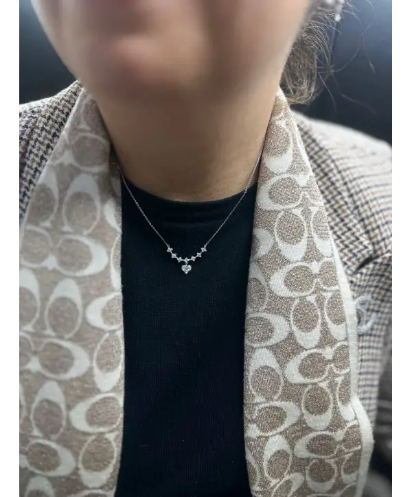 925 Ayar Gümüş  Pırlanta Montür Zirkon Taşlı Kolye