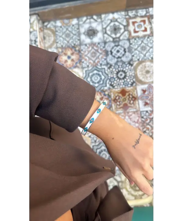 925 Ayar Gümüş Göz Göz Orjinal Mineli Kelepçe Bileklik