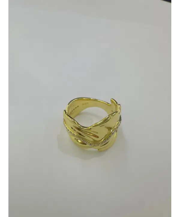 925 Ayar Gümüş Ara Taşlı Dalga Geçişli Gold Yüzük