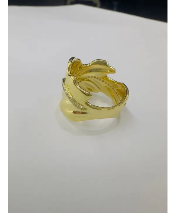 925 Ayar Gümüş Ara Taşlı Dalga Geçişli Gold Yüzük