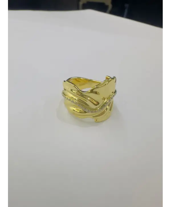 925 Ayar Gümüş Ara Taşlı Dalga Geçişli Gold Yüzük