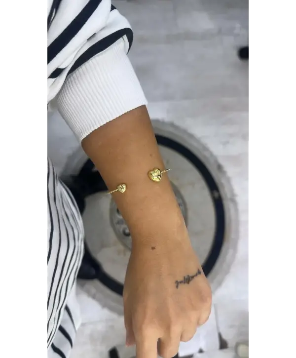 925 Ayar Gümüş Kalp Kalp İki Ayrı Uçlu Gold Bileklik