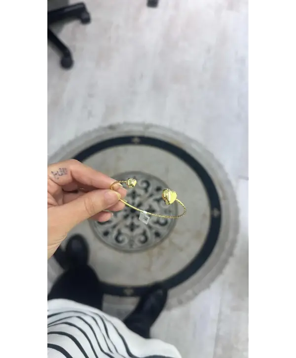 925 Ayar Gümüş Kalp Kalp İki Ayrı Uçlu Gold Bileklik