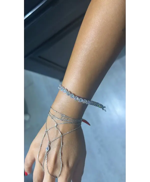 925 Ayar Gümüş Vip Kalp Kalp Taşlı Bileklik