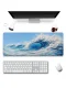 SonicTouch Klavye Mousepad 40x90cm Turkuaz Dalgalar Dikişsiz Pürüzsüz Sıvı Geçirmez Kaymaz Taban