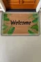 Valerine Life Beyaz Çerçeveli Palmiye Yaprakları Welcome Kapı Önü Paspası 45x70cm