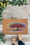 Valerine Life Renkli Yaşam Ağacı Kahverengi Welcome Hoş Geldiniz Kapı Önü Paspası 45x70cm