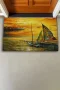 Valerine Life Deniz Gemi ve Gün Batımında Huzur Temalı Welcome Hoş Geldiniz Kapı Önü Paspası 45x70cm
