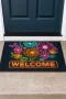 Valerine Life Neon Papatya Çiçekleri Kaymaz Tabanlı Hoş Geldiniz Welcome Kapı Önü Paspası 45x70cm