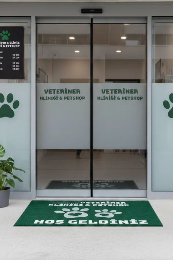 Valerine Life İsme Kişiye Firmaya Özel Veteriner Kliniği Pet Shop İş Yeri Kapı Önü Paspası 45x70cm