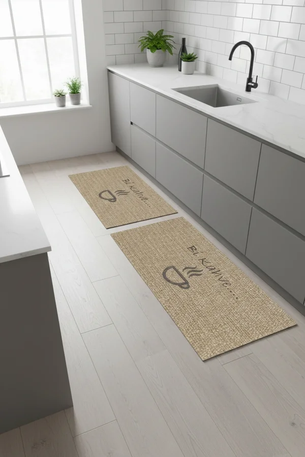 Valerine Life Mutfak Yolluğu Halısı Bi Kahve Fincan Krem Renk Tezgah Önü Paspası İkili Kilim Takımı