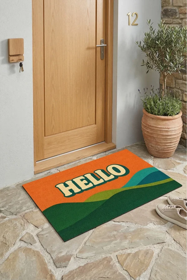 Valerine Life Hello Retro Vintage Çizgili Dijital Baskılı Ev Ofis işyeri Dış Kapı Önü Paspası 45x70cm