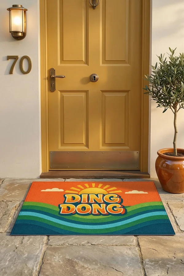 Valerine Life DING DONG Retro 70ler Dijital Baskılı Ev Ofis işyeri Dış Kapı Önü Paspası 45x70cm