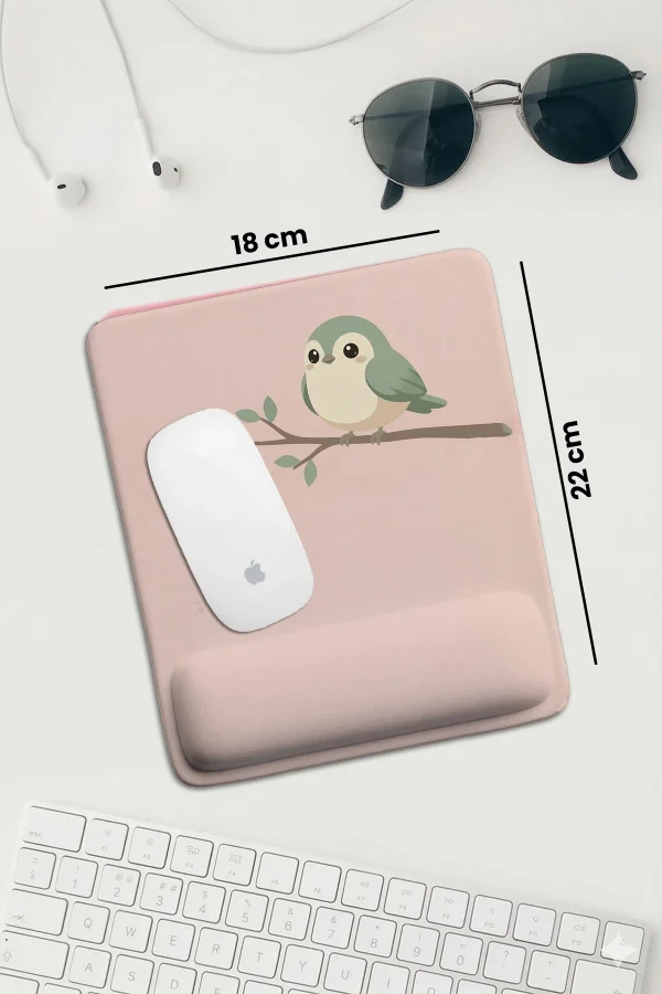 SonicTouch Pembe Bilek Destekli Minnoş Kuş Dikdörtgen Pürüzsüz Yüzey Ergonomik Mouse Pad 18x22cm
