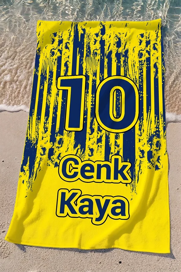 Valerine Life isme Kişiye Özel Sarı Lacivert Plaj Havuz Spa Sauna Spor Havlusu 70x140cm Pamuklu Yüksek Emicilik