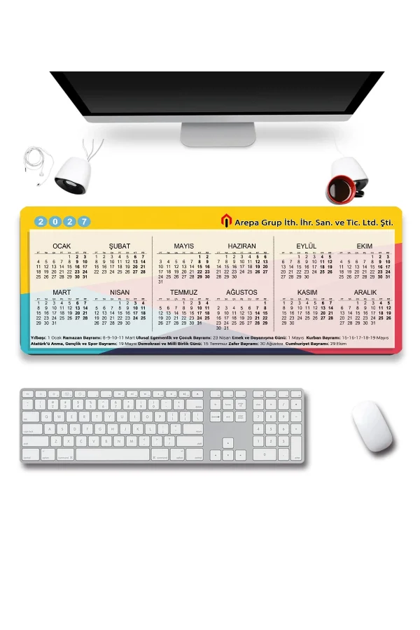SonicTouch 2027 Takvimli Klavye Mousepad 40x90cm Sıvı Geçirmez Yüzey Kişiye isme Firmaya Özel