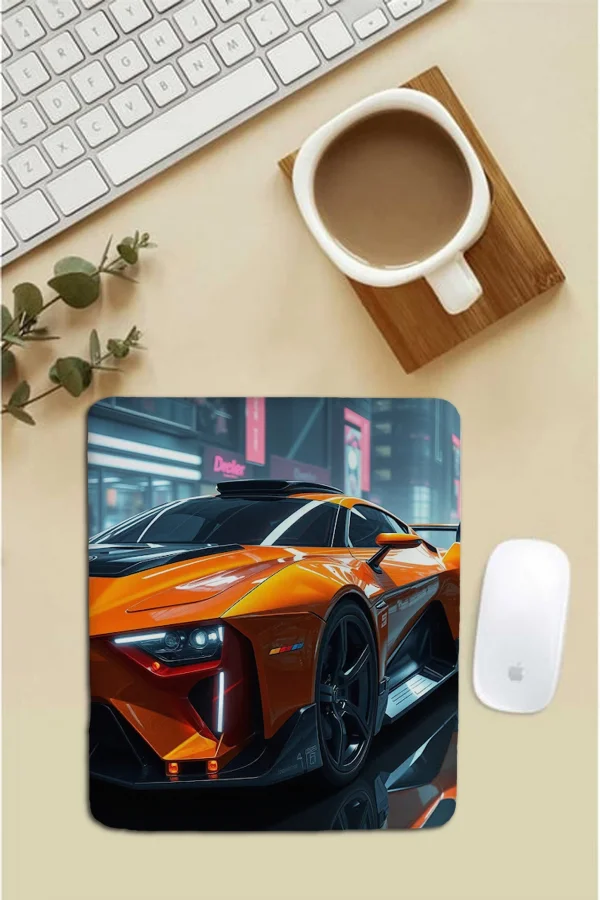 SonicTouch Bilek Destekli Turuncu Yarış Arabası Dikdörtgen Pürüzsüz Yüzey Dikişsiz Mouse Pad 18x22cm