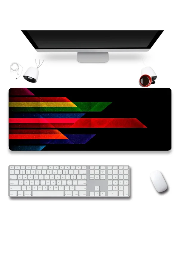 SonicTouch Renkli Soyut Çizgiler Gamer Oyuncu Dikişsiz Sıvı Geçirmez Klavye Mouse Pad 32x70Cm