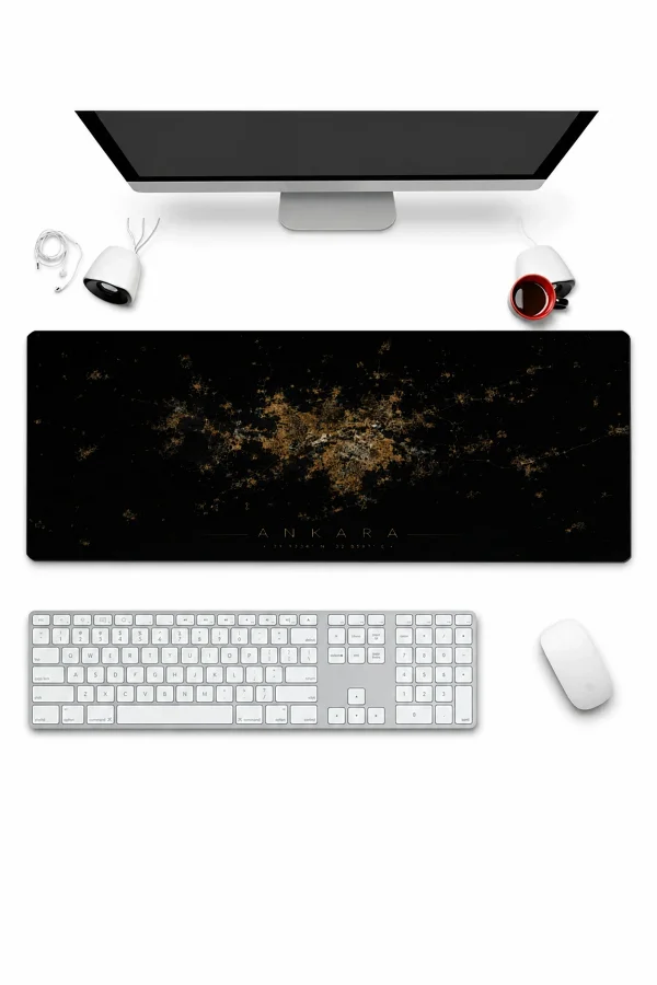 SonicTouch Klavye Mousepad 32x70cm Ankara Gece Haritası Pürüzsüz Sıvı Geçirmez Kaymaz Taban