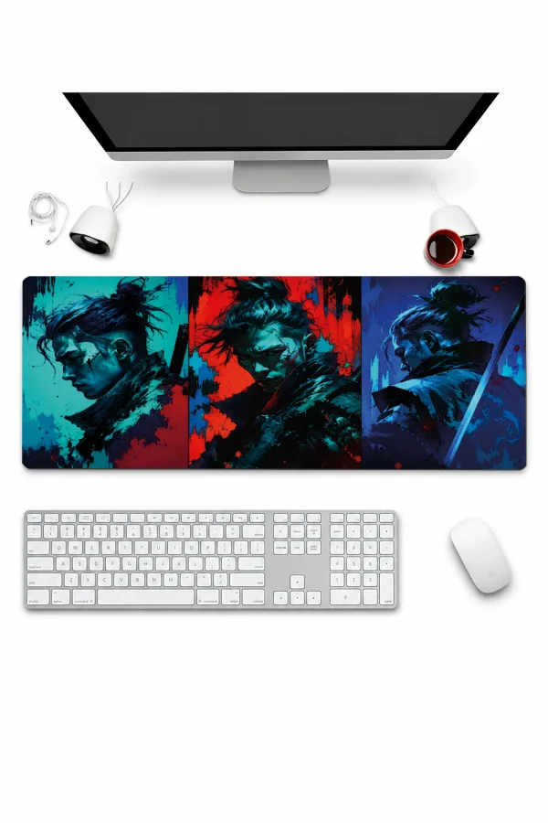 SonicTouch Klavye Mousepad 32x70cm Neon Samurai Dikişsiz Pürüzsüz Sıvı Geçirmez Kaymaz Taban