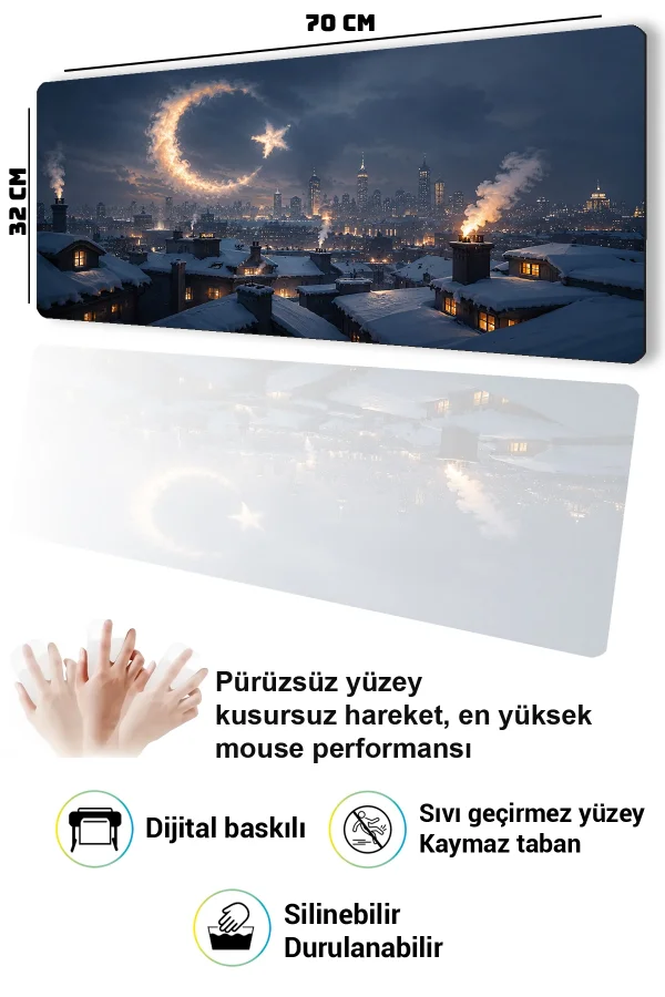 SonicTouch Klavye Mousepad 32x70cm Duman Hilali Dikişsiz Pürüzsüz Sıvı Geçirmez Kaymaz Taban