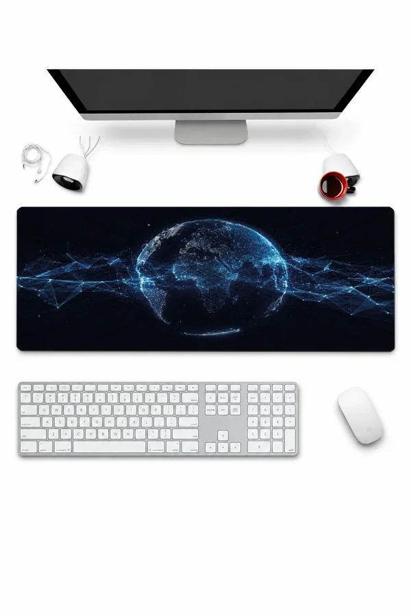 SonicTouch Klavye Mousepad 32x70cm Küresel Ağ Dikişsiz Pürüzsüz Sıvı Geçirmez Kaymaz Taban