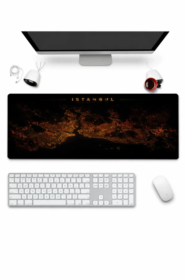 SonicTouch Klavye Mousepad 32x70cm istanbul Gece Haritası Pürüzsüz Sıvı Geçirmez Kaymaz Taban