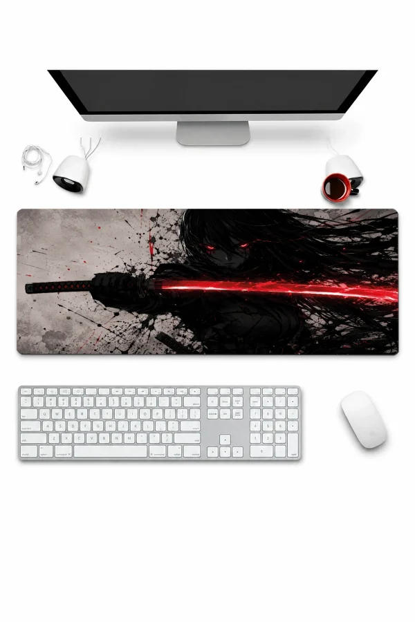 SonicTouch Klavye Mousepad 32x70cm Kızıl Katana Dikişsiz Pürüzsüz Sıvı Geçirmez Kaymaz Taban