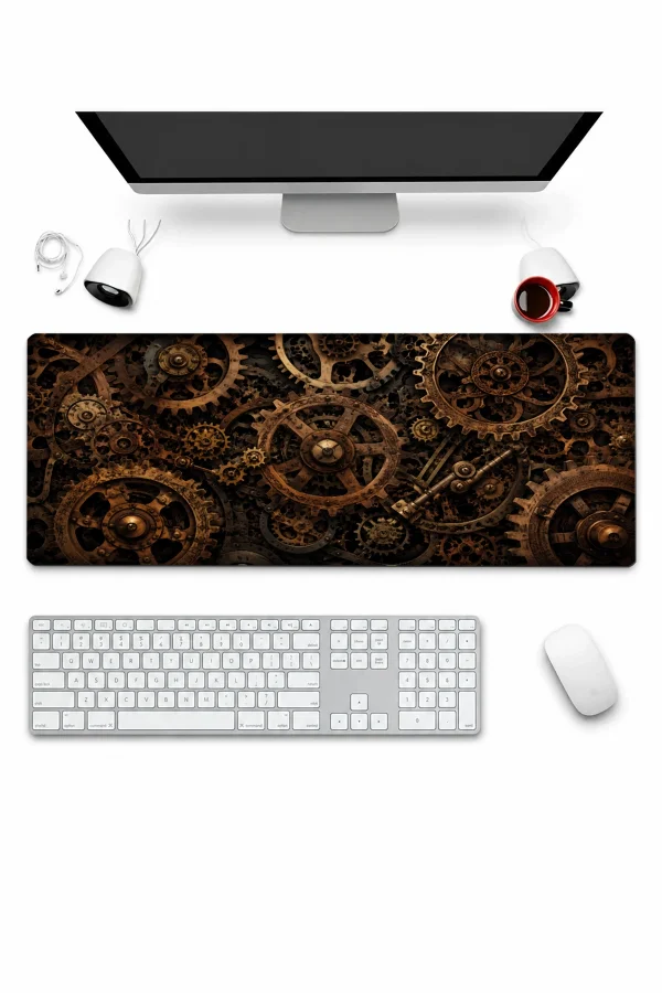 SonicTouch Klavye Mousepad 32x70cm Bronz Çarklar Dikişsiz Pürüzsüz Sıvı Geçirmez Kaymaz Taban