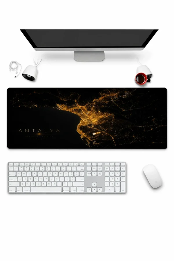 SonicTouch Klavye Mousepad 32x70cm Antalya Gece Haritası Pürüzsüz Sıvı Geçirmez Kaymaz Taban
