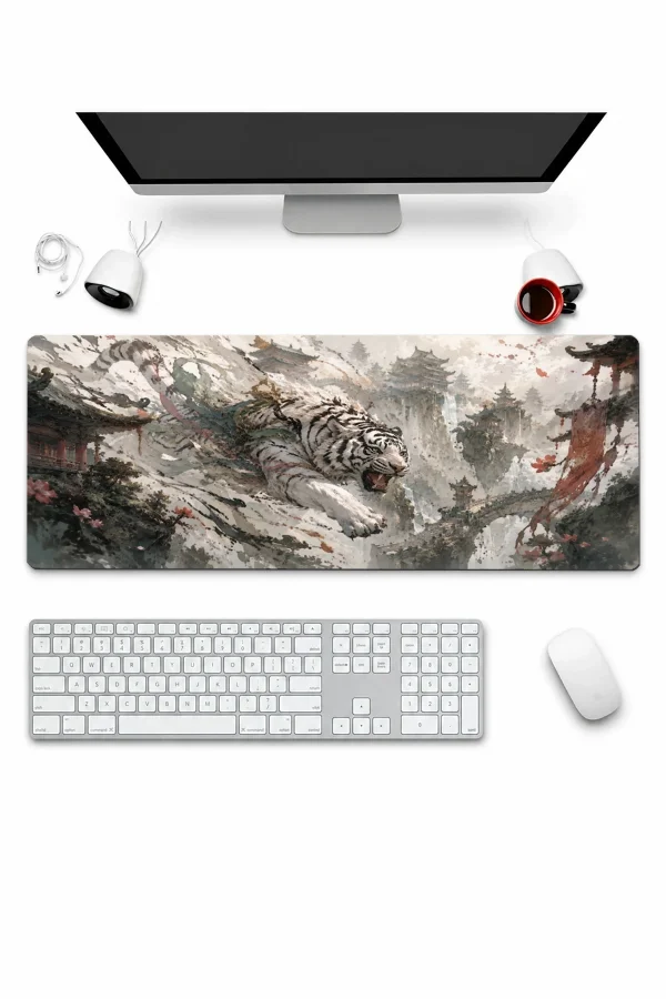 SonicTouch Klavye Mousepad 32x70cm Beyaz Kaplan Tapınağı Pürüzsüz Sıvı Geçirmez Kaymaz Taban