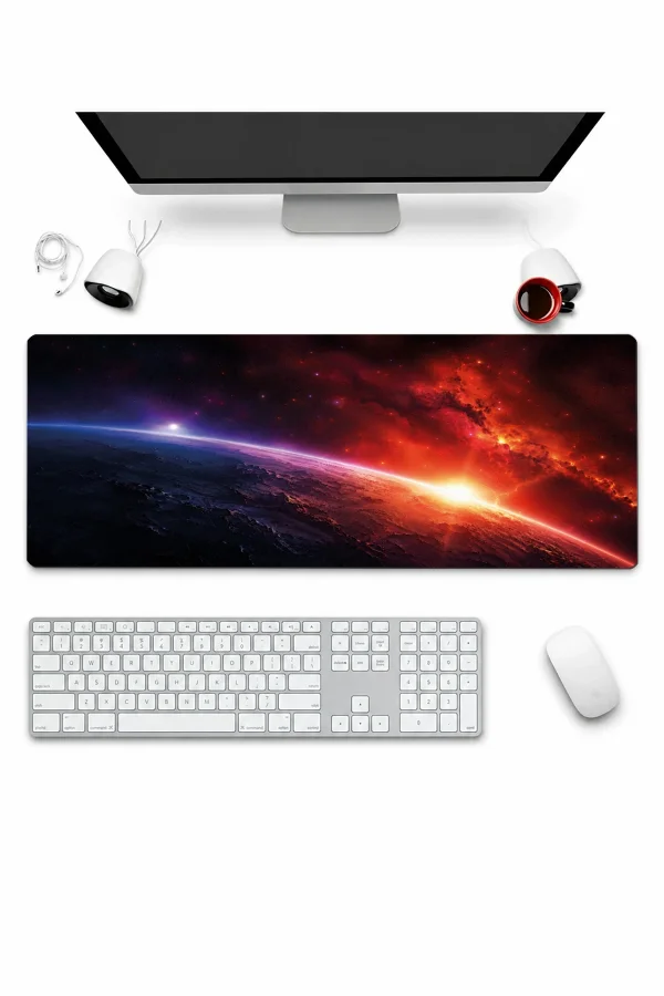 SonicTouch Klavye Mousepad 32x70cm Galaktik Gün Doğumu Dikişsiz Pürüzsüz Sıvı Geçirmez Kaymaz Taban