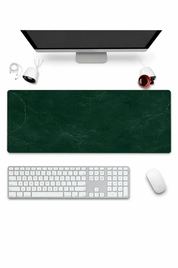 SonicTouch Klavye Mousepad 32x70cm Altın Yapraklar Dikişsiz Pürüzsüz Sıvı Geçirmez Kaymaz Taban