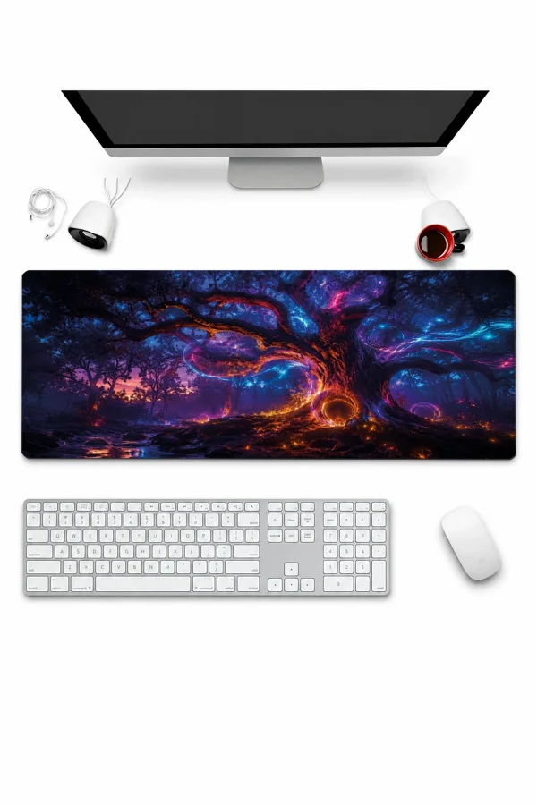 SonicTouch Klavye Mousepad 32x70cm Neon Hayat Ağacı Dikişsiz Pürüzsüz Sıvı Geçirmez Kaymaz Taban