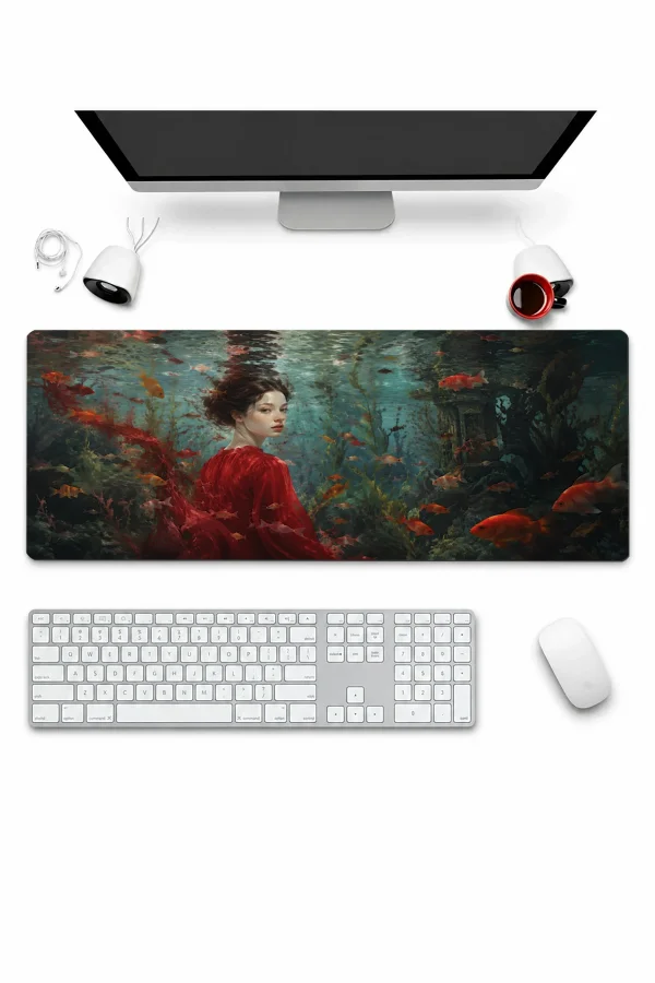 SonicTouch Klavye Mousepad 32x70cm Kızıl Akvaryum Dikişsiz Pürüzsüz Sıvı Geçirmez Kaymaz Taban