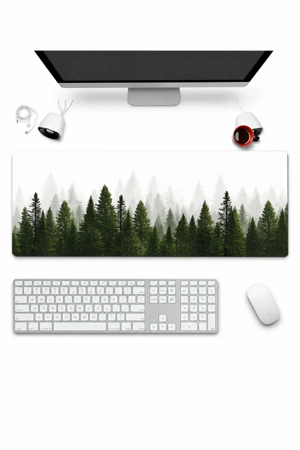 SonicTouch Klavye Mousepad 32x70cm Sisli Çamlar Dikişsiz Pürüzsüz Sıvı Geçirmez Kaymaz Taban