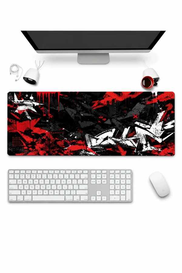 SonicTouch Klavye Mousepad 32x70cm Kızıl Kaos Dikişsiz Pürüzsüz Sıvı Geçirmez Kaymaz Taban