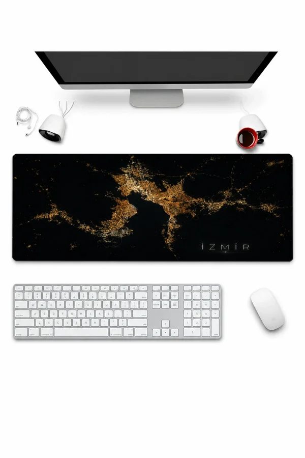 SonicTouch Klavye Mousepad 32x70cm izmir Gece Haritası Dikişsiz Pürüzsüz Sıvı Geçirmez Kaymaz Taban