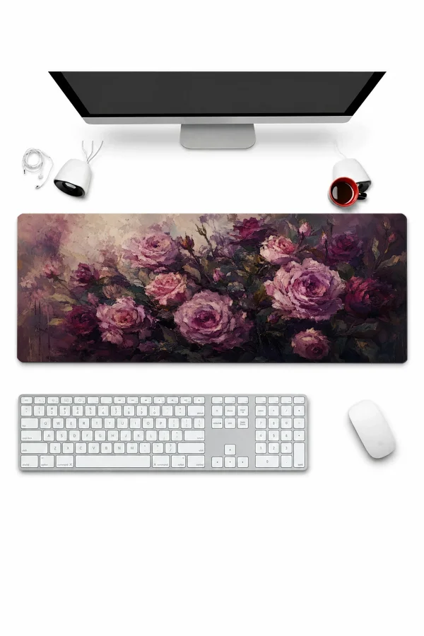 SonicTouch Klavye Mousepad 32x70cm Gece Gülleri Dikişsiz Pürüzsüz Sıvı Geçirmez Kaymaz Taban