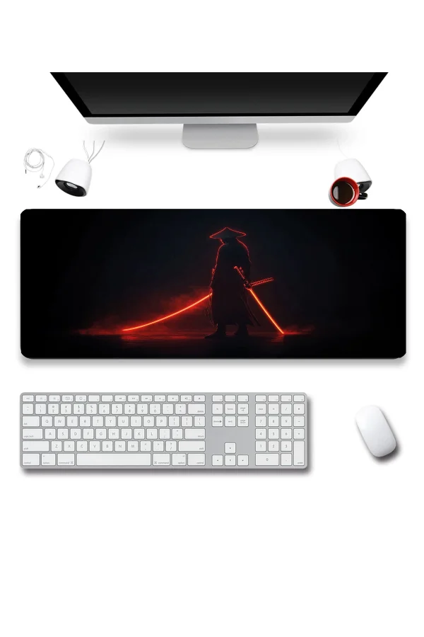 SonicTouch Klavye Mousepad 32x70cm Gölge Samuray Dikişsiz Pürüzsüz Sıvı Geçirmez Kaymaz Taban