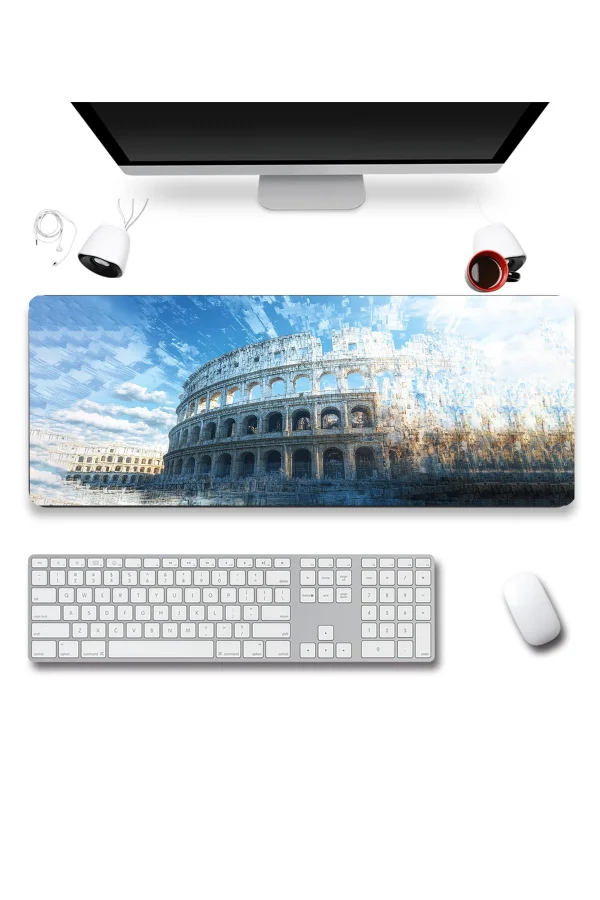 SonicTouch Klavye Mousepad 32x70cm Mavi Kolezyum Dikişsiz Pürüzsüz Sıvı Geçirmez Kaymaz Taban