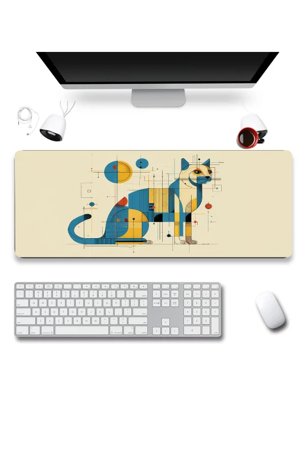 SonicTouch Klavye Mousepad 32x70cm Kübik Kedi Dikişsiz Pürüzsüz Sıvı Geçirmez Kaymaz Taban