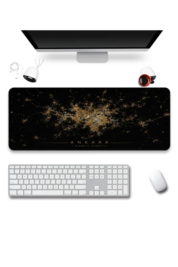 SonicTouch Klavye Mousepad 40x90cm Ankara Gece Haritası Pürüzsüz Sıvı Geçirmez Kaymaz Taban