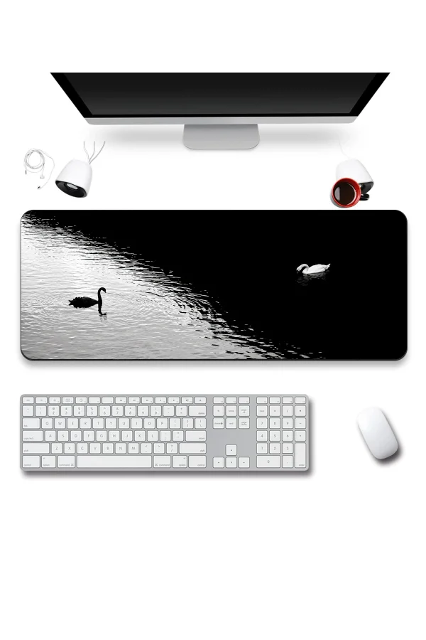 SonicTouch Klavye Mousepad 40x90cm Kuğuların Dengesi Dikişsiz Pürüzsüz Sıvı Geçirmez Kaymaz Taban